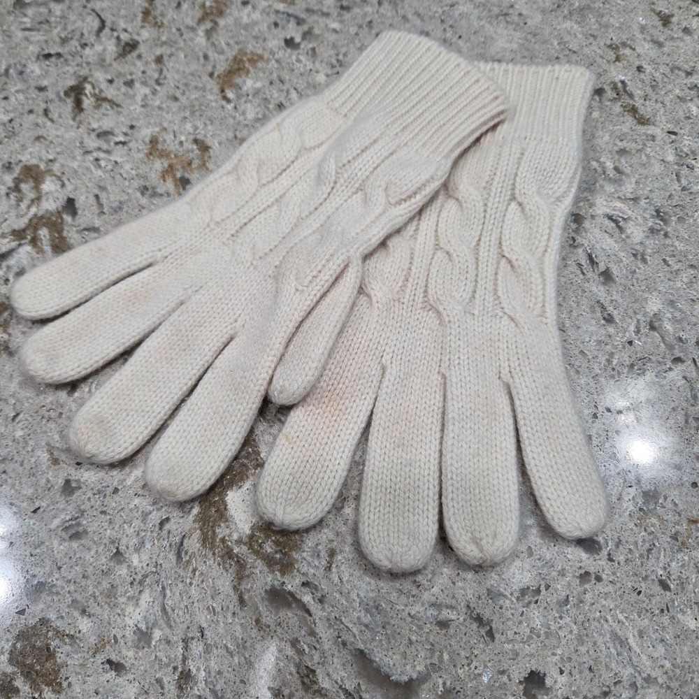 Brooks‎ Brothers 100% Cashmere Cable Knit Gloves Cream Ivory One Size Winter